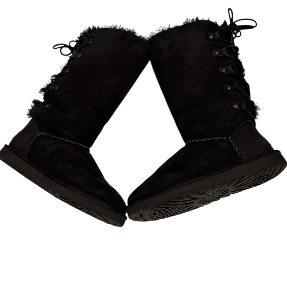 UGG Black Women's Winter Boots tie tall lace up cozy 8